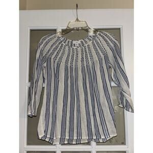 J.Jill women’s white blue striped blouse long sleeve viscose rayon PXS PETITE